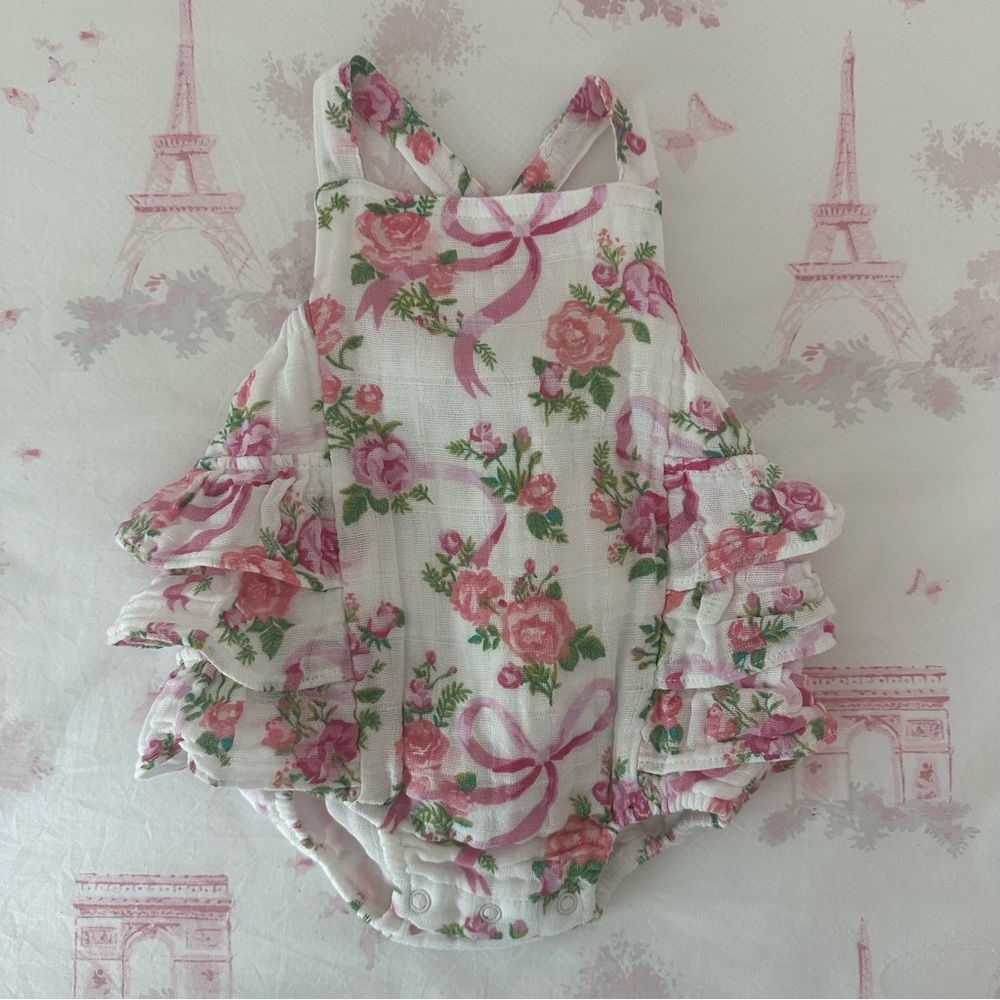 Angel Dear RUFFLE SUNSUIT - COQUETTE BOWS - 0-3M